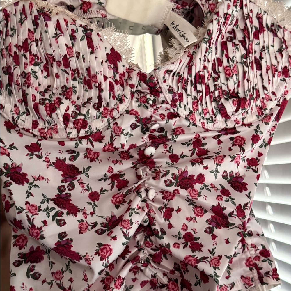 For Love & Lemons White Pink Floral Ruched Bustier Camisole - Picture 2 of 4